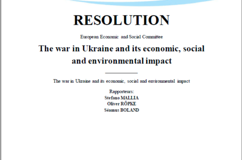 Resolution European Economic and Social Committee “The war in Ukraine and its economic, social and environmental impact”